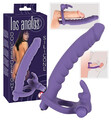 Wibrujący pierścień na penisa z dildo analnym i stymulatorem łechtaczki Double Delight Silicone 583448