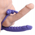 Wibrujący pierścień na penisa z dildo analnym i stymulatorem łechtaczki Double Delight Silicone 583448