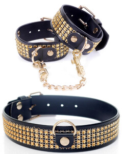ZESTAW NIEWOLNICY KAJDANKI OBROŻA BLACK GOLD BDSM 300095