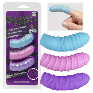 Trzy nakładki na palce z prążkami do stymulacji waginy i pupy Tricky Fingers 503355