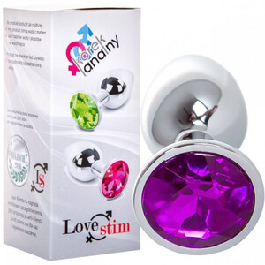 Mały metalowy korek analny zdobiony z fioletowym rubinem LoveStim 070530