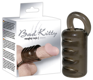 Żelowa nakładka na penisa z uchwytem na jądra i prążkami wycięta Bad Kitty sleeve 521574