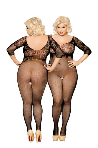 Czarny kostium Plus Size Bodystocking XL-XXXL 6240-111